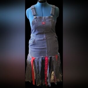 LA Upcycled Dickies Blue and White Striped Denim Overall Dress